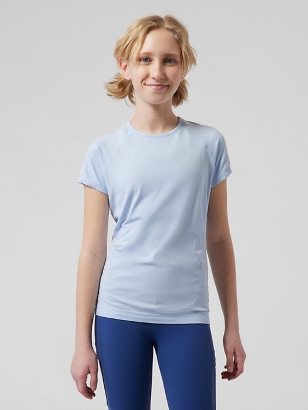 Athleta Girl Power Up Seamless Tee Blue Activewear Jersey Stretch Girls Large 12